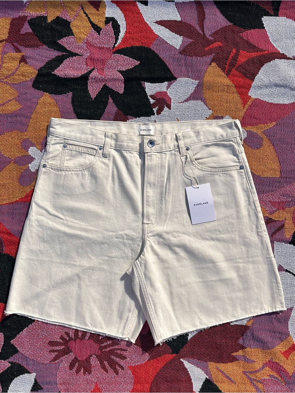 Everlane The OG Baggy Jean Short Raw-Hem Cream Denim NWT